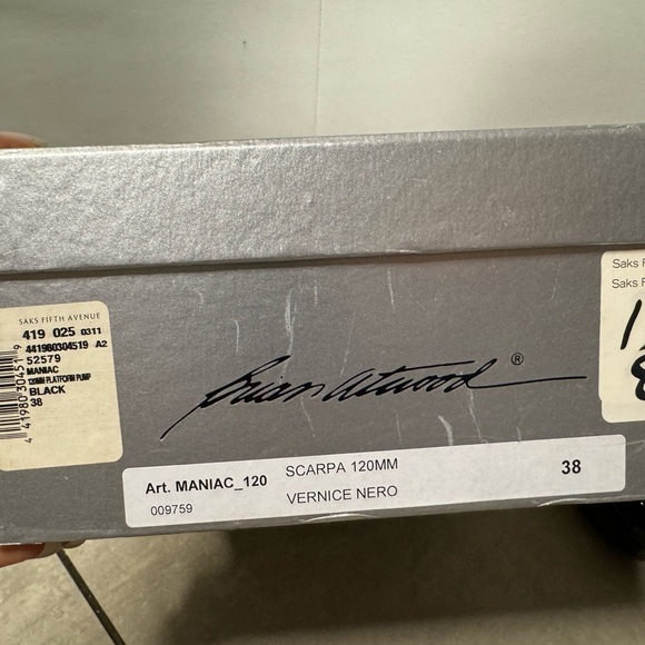 Brian Atwood Art. Maniac Vernice Nero 120mm Platform Pump size 8 - Picture 6 of 6